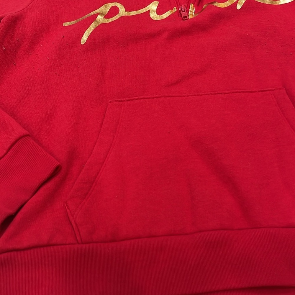 VICTORIA'S SECRET PINK FLEECE QUARTER-ZIP Red Sweater size large - Picture 7 of 8
